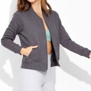 Pact Gray Organic Cotton Quilted Bomber Jacket Size Small